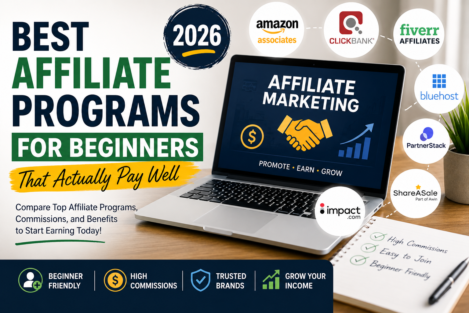 11 best affiliate programs for beginners compared in 2026 with commission rates and earning potential